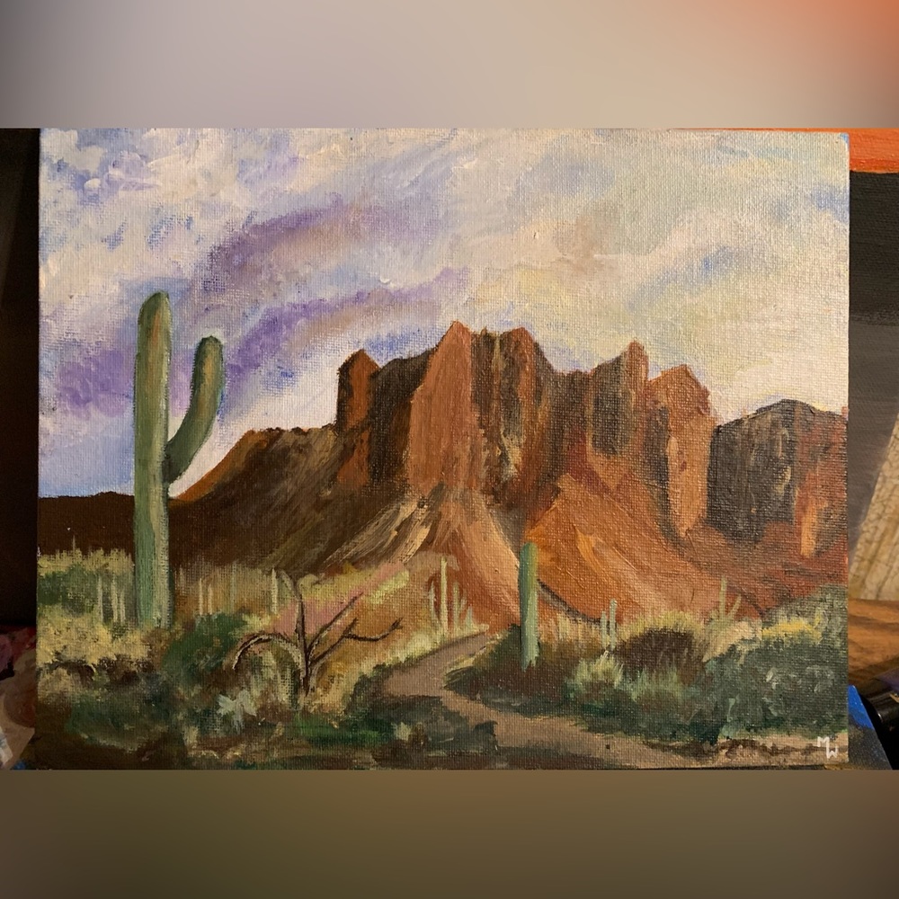 Acrylic painting of Superstition Mountains.